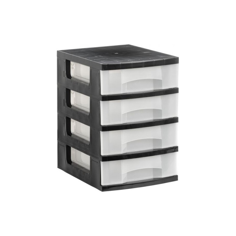 10059-TORRE DE ALMACENAJE 4 CAJONES DE 6 LITROS NEGRO/TRANSLUCIDO 390X290X430 MM ARCHIVO 2000 1104 CS TL