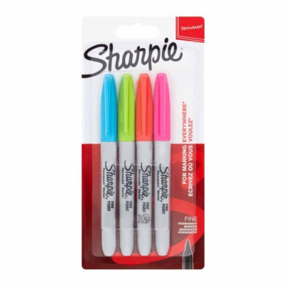 Sharpie 2065403 marcador permanente Fibre tip Azul Verde Naranja Rosa 4 piezas