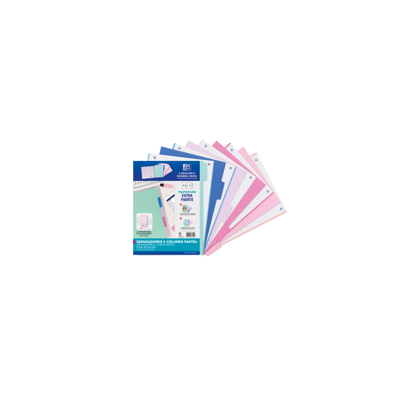 10696-KIT SEPARADORES PP 500 MICRAS A4 5 POSICIONES COLORES PASTEL OXFORD 40015936 10696-KIT SEPARADORES PP 500 MICRAS A4 5 POSICIONES COLORES PASTEL OXFORD 40015936