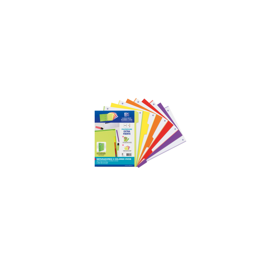 10697-KIT SEPARADORES PP 500 MICRAS A4 5 POSICIONES COLORES VIVOS OXFORD 400159037