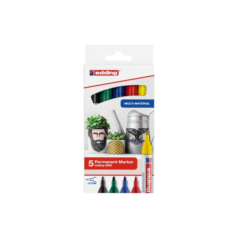 10797-Edding 3000 marcador permanente Punta redonda Negro, Azul, Verde, Rojo, Amarillo 5 pieza(s)