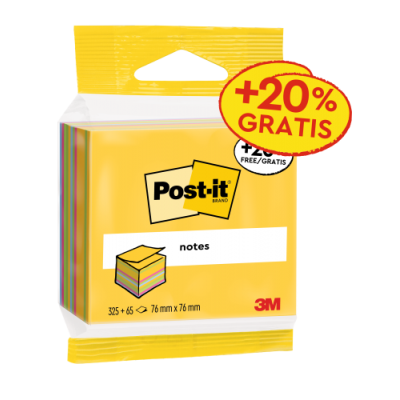 CUBO 32565 HOJAS NOTAS ADHESIVAS 76X76MM COLORES SURTIDOS EMBLISTADO INDIVIDUAL 2014 UCP POST IT 7100172397