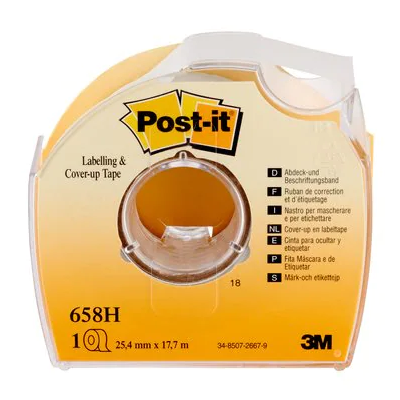 BLISTER CINTA OCULTAR ETIQUETAR 6 LiNEAS 25MM X 177M CON PORTARROLLO 658 HD POST IT 7100222076