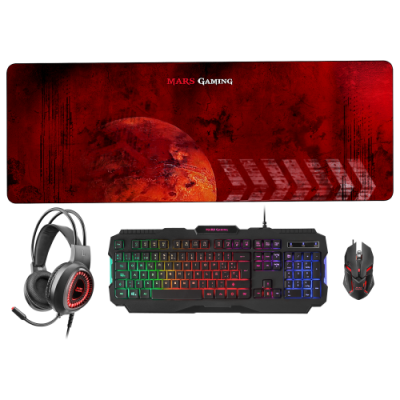 Mars Gaming MCPRGB2 Combinacion Teclado USB Raton Alfombrilla y Cascos Espanol