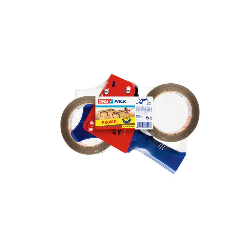 1118-PACK PRECINTADORA MANUAL CUERPO PLASTICO Y METAL + 2 ROLLOS 50MM.X66M. TESA 57455-00001-01