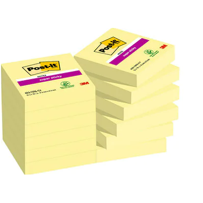 PACK 12 BLOCS 90 HOJAS NOTAS ADHESIVAS 476X476MM SUPER STICKY CANARY YELLOW CAJA CARToN 622 12SSCY EU POST IT 7100290190