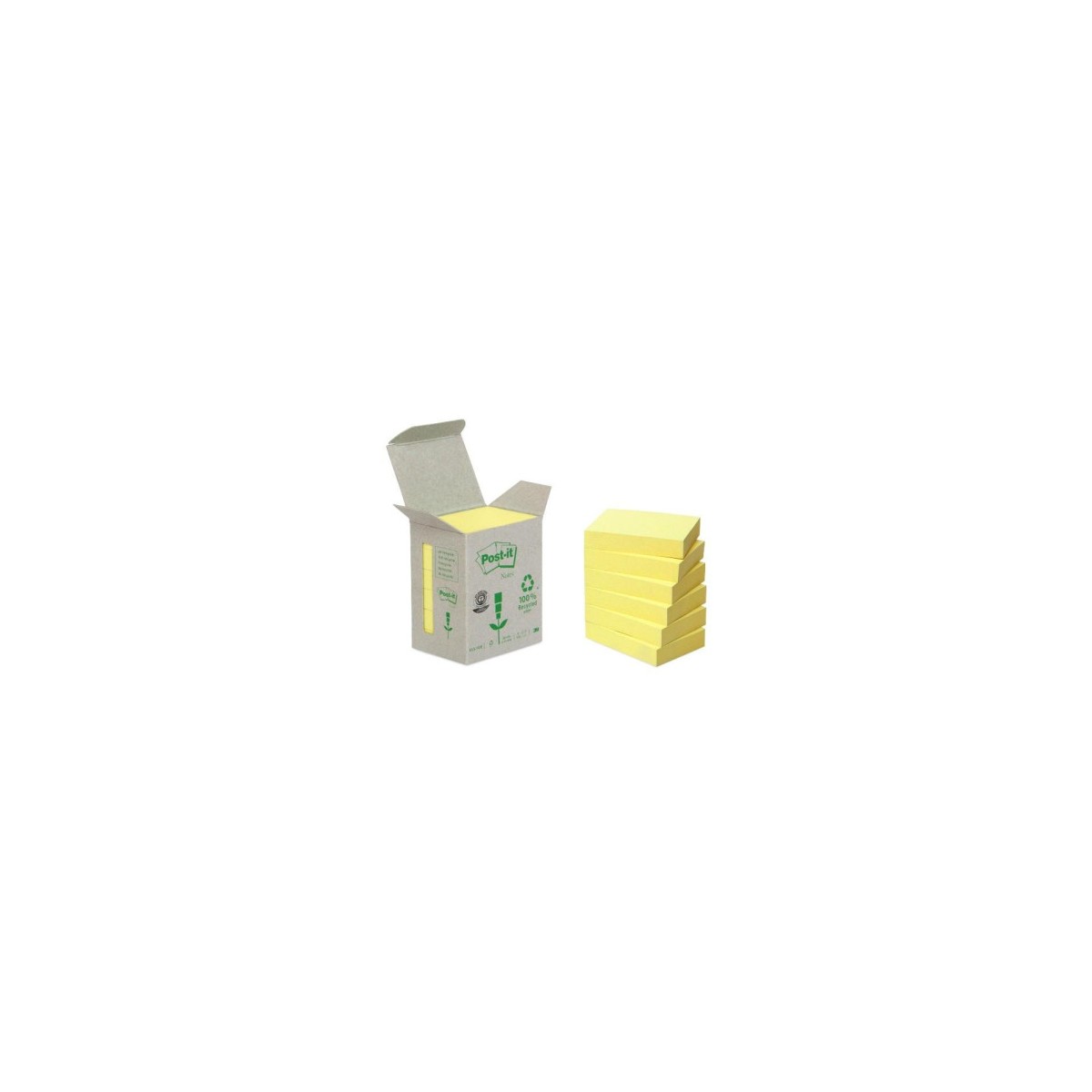 PACK 6 BLOCS 100 HOJAS NOTAS RECICLADAS ADHESIVAS 38X51MM CANARY YELLOW CAJA CARToN 653 1B POST IT 7100172254