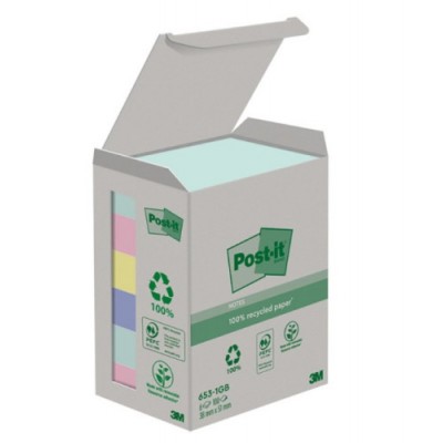 PACK 6 BLOCS 100 HOJAS NOTAS RECICLADAS ADHESIVAS 38X51MM COLORES SURTIDOS CAJA CARToN 653 1GB POST IT 7100259445