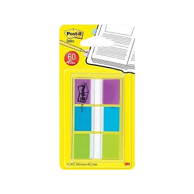 BLISTER DISPENSADOR 60 MARCADORES INDEX 254X432MM AZUL VERDE VIOLETACOLORES SURTIDOS 680 PBG POST IT 7100019102