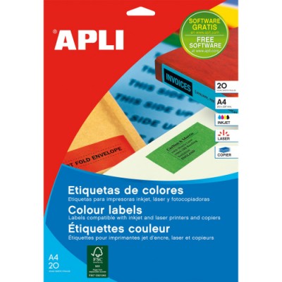 PACK 20 HOJAS 200 UDS ETIQUETAS AMARILLAS 210X297MM APLI 1599