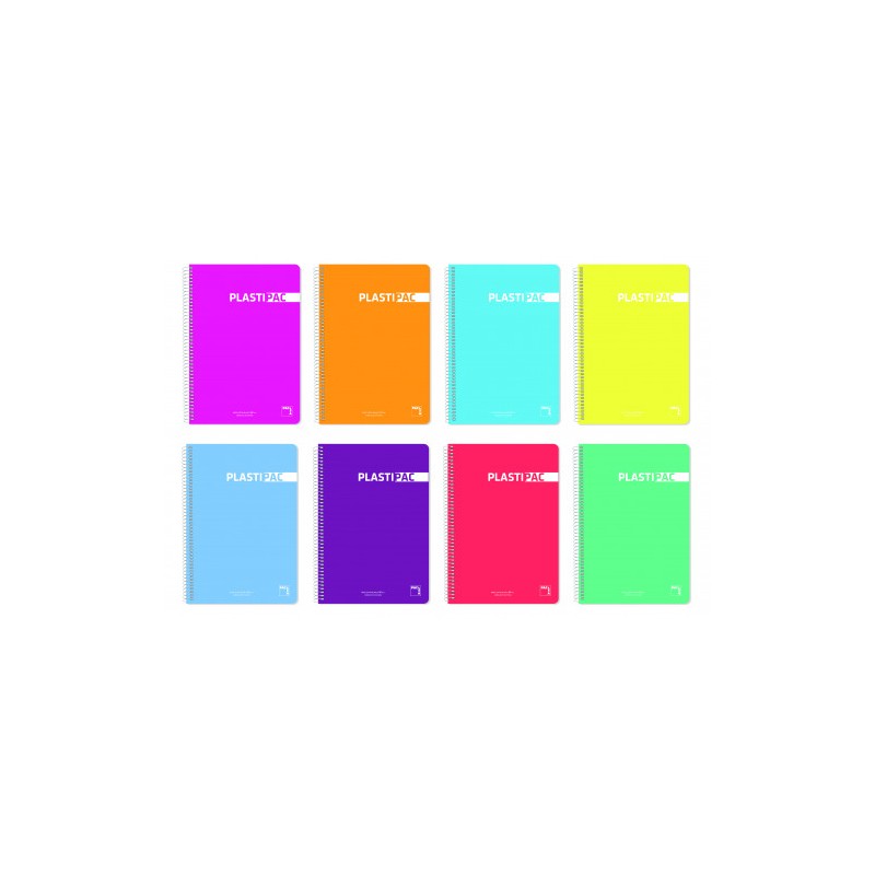 1183-CUADERNO SERIE PLASTIPAC 90 GRS. TAPA POLIPROPILENO FOLIO (215X310MM.) 80 HOJAS HORIZONTAL CON MARGEN 8 COLORES SUR
