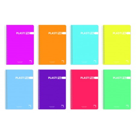 1185-CUADERNO SERIE PLASTIPAC 90 GRS. TAPA POLIPROPILENO 4o (155X215MM.) 80 HOJAS HORIZONTAL 8 CON MARGEN SURTIDO PACSA