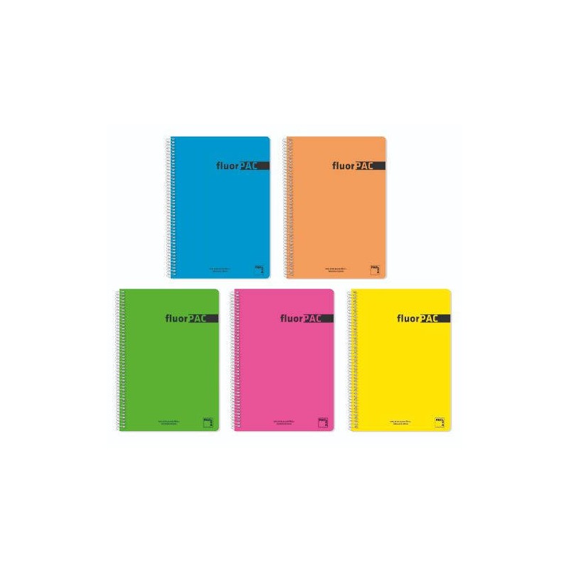 1192-CUADERNO SERIE FLUORPAC TAPA POLIPROPILENO 90 GRS. FLUOR FOLIO (215X310MM.) 80 HOJAS CUADRICULA 4X4 CON MARGEN SURT