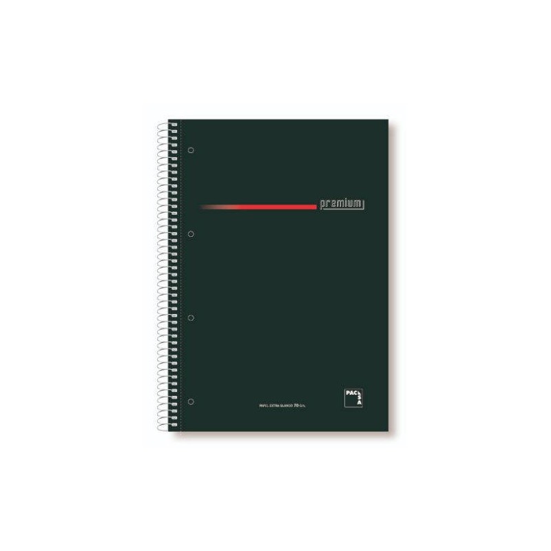 1195-CUADERNO SERIE PREMIUM TAPA EXTRA DURA 70 GRS. A-4 (210X297MM.) MICROPERFORADO 160 HOJAS CUADRICULA 5X5 + GRECA NEG