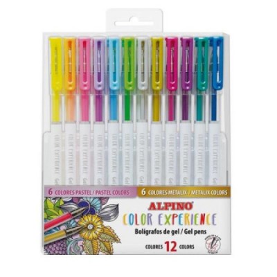 ESTUCHE 12 BOLiGRAFOS DE GEL CON PURPURINA 6 METaLICOS6PASTEL COLOR EXPERIENCE ALPINO AR001042