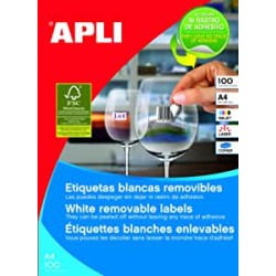 12122-CAJA 100 HOJAS ETIQUETAS BLANCAS REMOVIBLES 38,0 X 21,2 MM APLI 3052