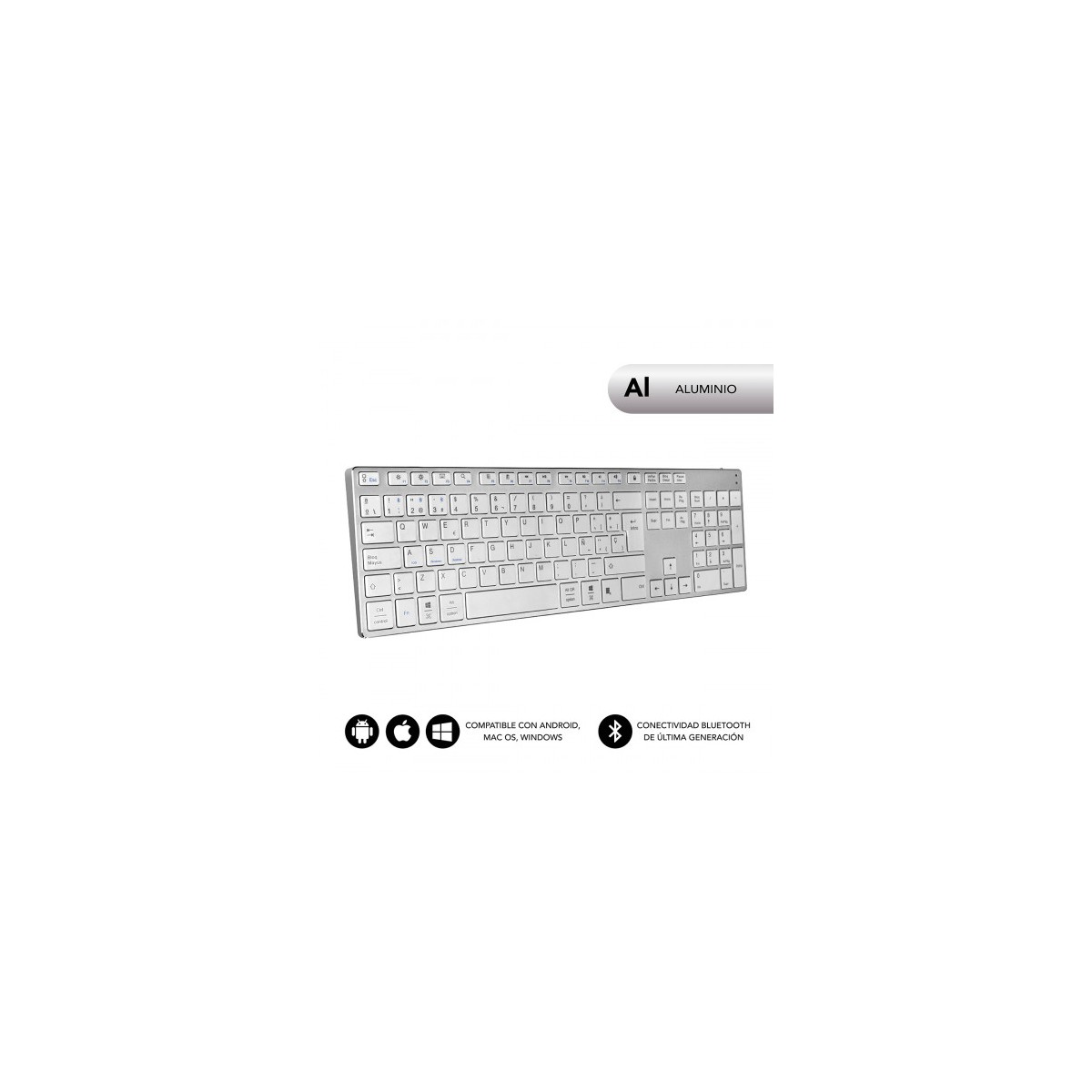 SUBBLIM Teclado Wireless Bluetooth Aluminio Advance Extended Silver