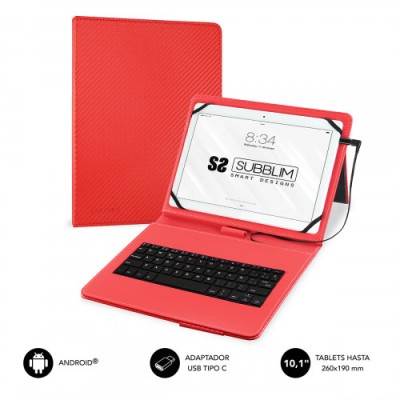 SUBBLIM Funda con Teclado Micro USB USB C KEYTAB PRO USB 101 Red