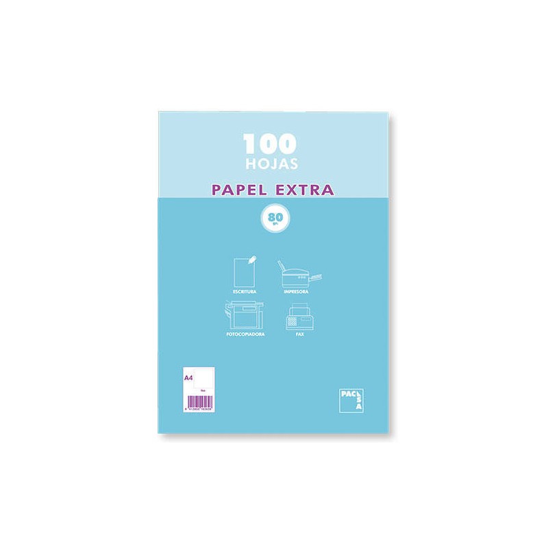 1237-PAQUETE PAPEL EXTRA BLANCO SATINADO 100 HOJAS 80 GRS. A-4 (210X297MM.) LISO PACSA 21811