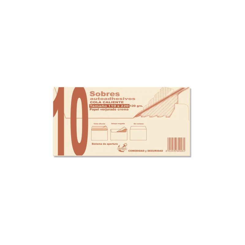 1306-PAQUETES DE 10 SOBRES CREMA VERJURADO 110X220 120 GRS. SAM 664926