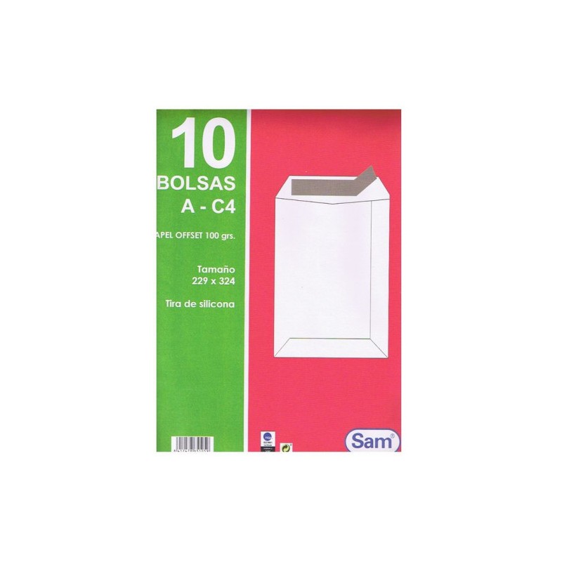 1318-PAQUETES DE 10 BOLSAS BLANCAS, CON TIRA DE SILICONA TAMANO 229X324 100 GRS. SAM 665105