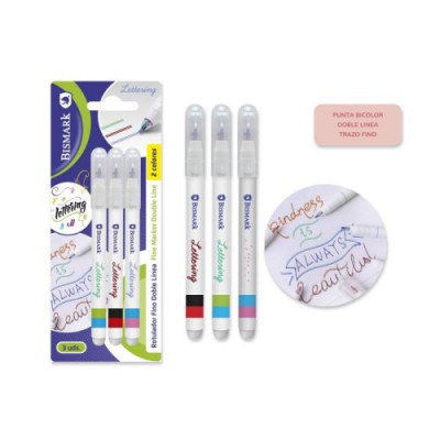 SET 3 ROTULADORES LETTERING DE DOBLE LINEA BICOLOR BISMARK 330009