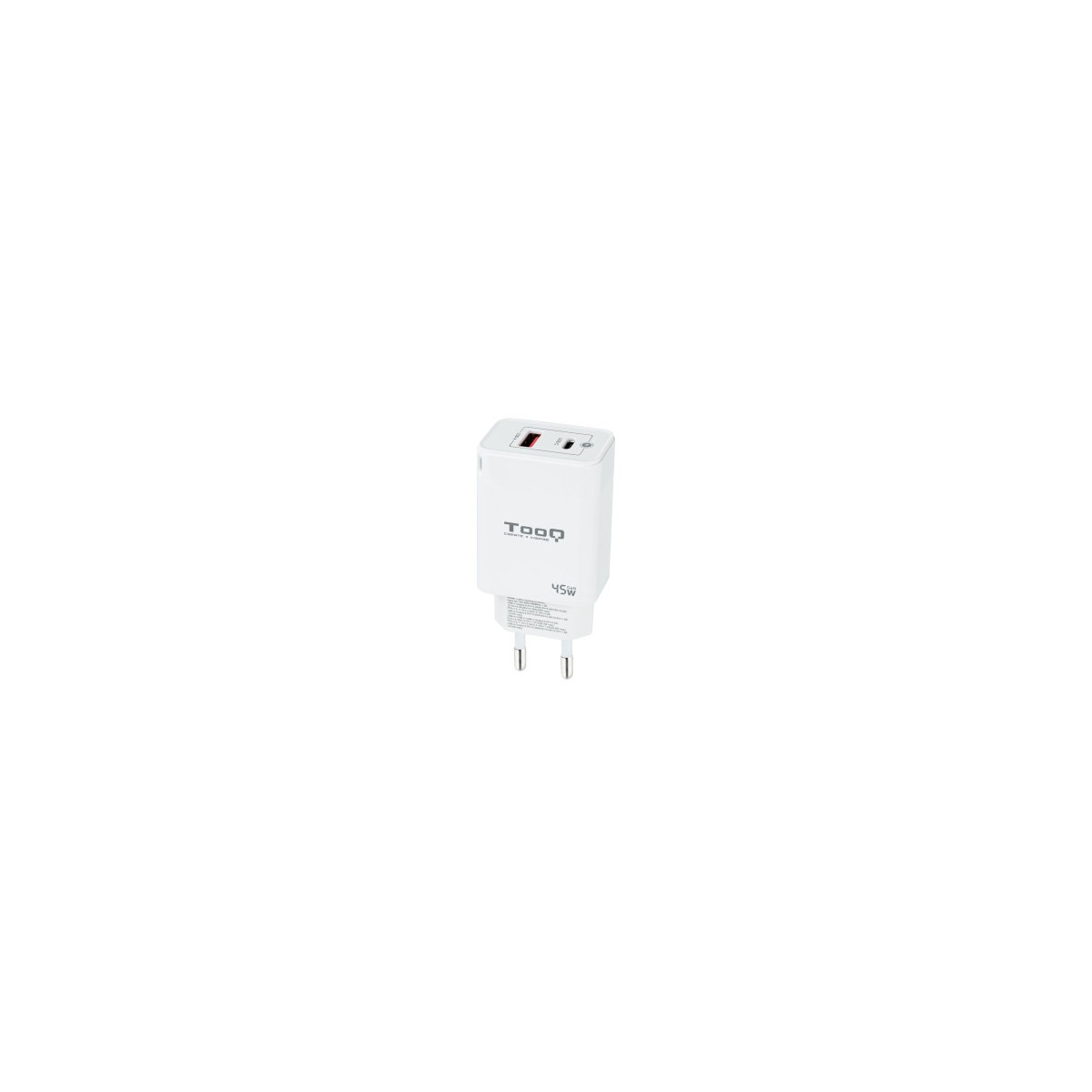 TooQ Cargador de Pared GaN USB C PD USB A QC 45W Blanco