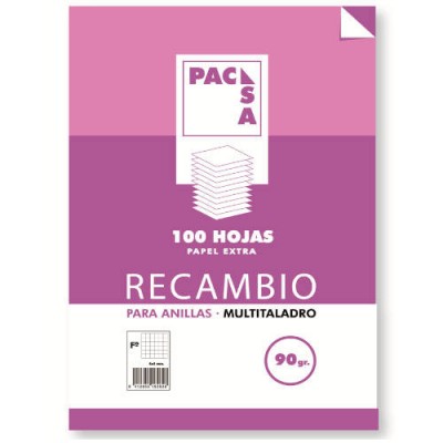 RECAMBIO 90 GRS MULTITALADRO FOLIO 215X310MM 100 HOJAS CUADRiCULA 4X4 CON MARGEN PACSA 21271