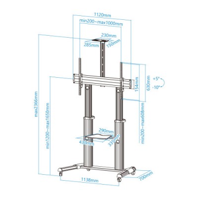 TOOQ SOPORTE DE SUELO DE ALUMINIO CON RUEDAS PARA PANTALLAS 60 100