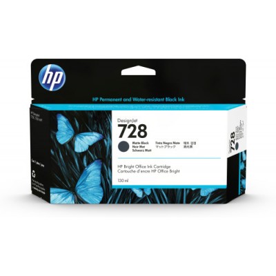 HP 728 130 ml Matte Black DesignJet Ink Cartridge cartucho de tinta 1 piezas Original Rendimiento estandar Negro mate