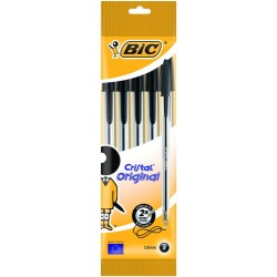 1493-BOLSA 5 BOLIGRAFOS CRISTAL CON CUERPO TRANSPARENTE TRAZO 0,4MM. NEGRO BIC 802051