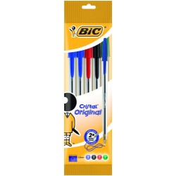 1494-BOLSA 5 BOLIGRAFOS CRISTAL CON CUERPO TRANSPARENTE TRAZO 0,4MM. COLORES SURTIDOS (2A+1N+1R+1V) BIC 802054