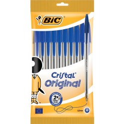1495-BOLSA 10 BOLIGRAFOS CRISTAL CON CUERPO TRANSPARENTE TRAZO 0,4MM. AZUL BIC 830863