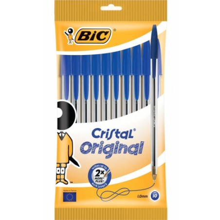 1495-BOLSA 10 BOLIGRAFOS CRISTAL CON CUERPO TRANSPARENTE TRAZO 0,4MM. AZUL BIC 830863
