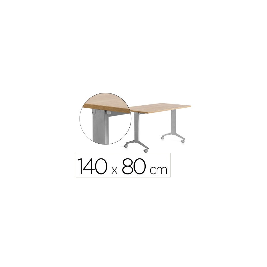 14971-MESA CON TABLERO ABATIBLE 140X80CM COLOR GRIS ALUMINIO/ROBLE ROCADA 2001FD08