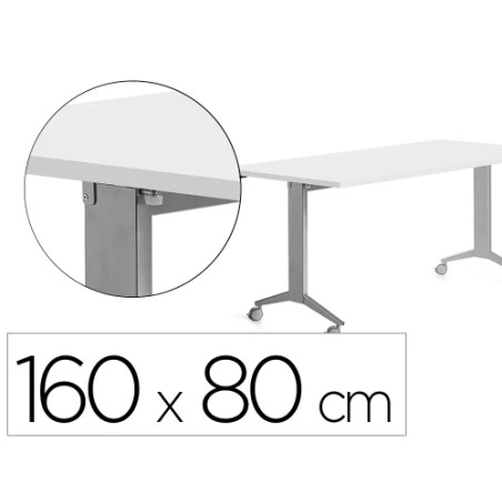 14975-MESA CON TABLERO ABATIBLE 160X80CM COLOR GRIS ALUMINIO/BLANCO ROCADA 2002FD04