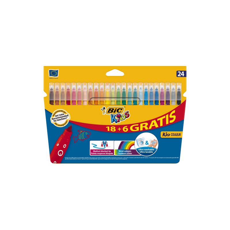 1502-ESTUCHE 24 ROTULADORES ULTRALAVABLES KID COULEUR TRAZO 0,8MM. BIC 9117373