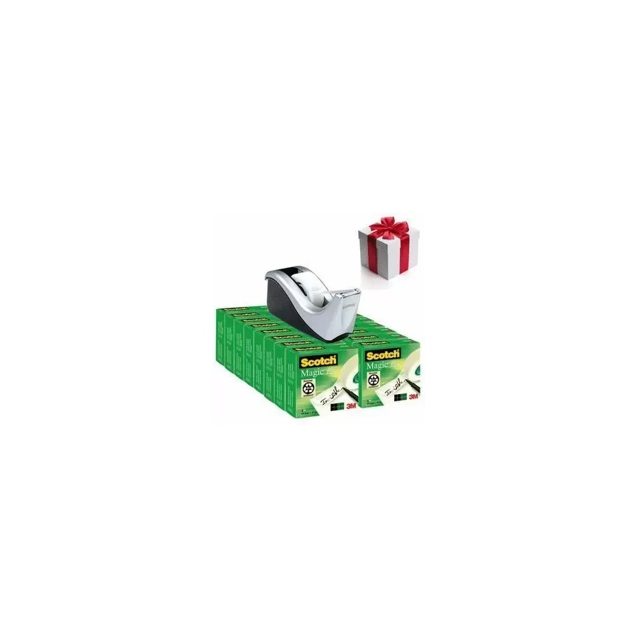 15509-PACK DISPENSADOR PORTARROLLOS C60 NEGRO/PLATA + 16 ROLLOS CINTAS INVISIBLES 19MM X 33M MAGIC810-1933R16C60 SCOTH 7