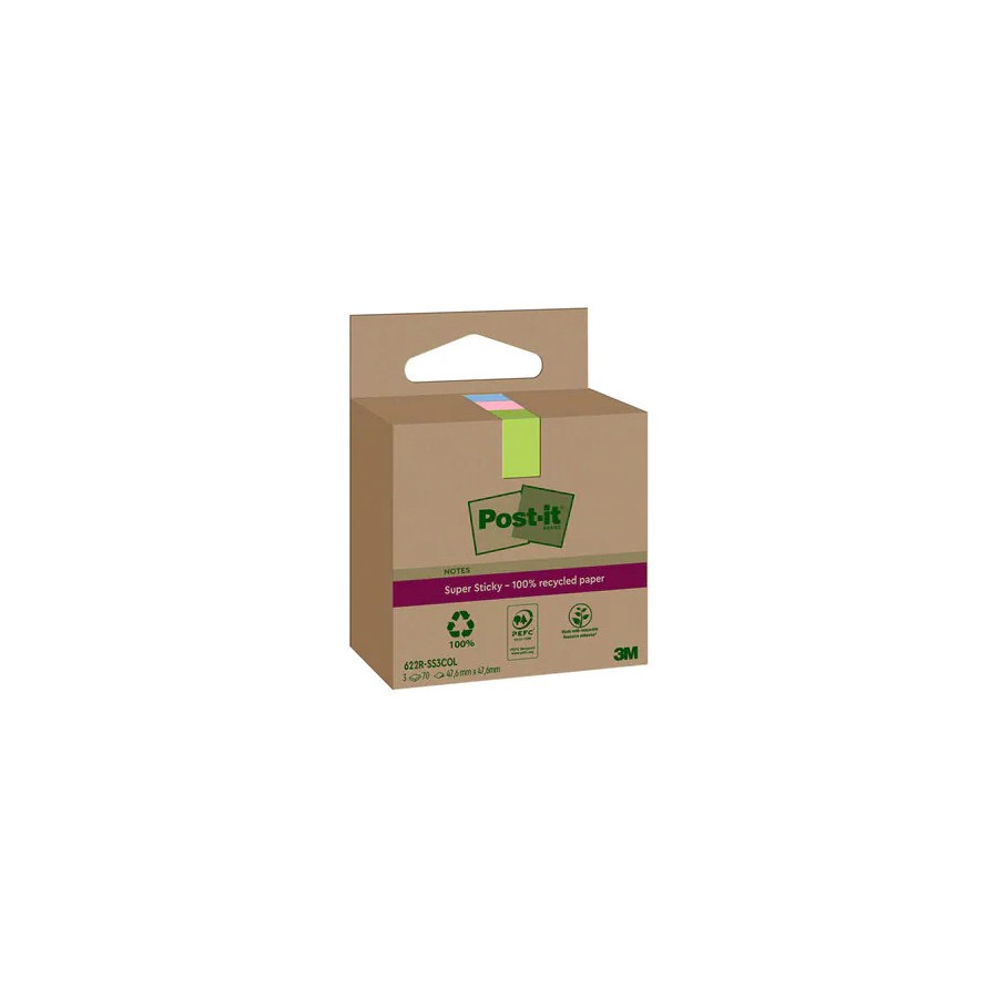 15524-PACK 3 BLOCS 70 HOJAS NOTAS RECICLADAS ADHESIVAS 47,6X47,6MM SUPER STICKY COLORES SURTIDOS CAJA CARTON 622 RSS3COL 15524-PACK 3 BLOCS 70 HOJAS NOTAS RECICLADAS ADHESIVAS 47,6X47,6MM SUPER STICKY COLORES SURTIDOS CAJA CARTON 622 RSS3COL