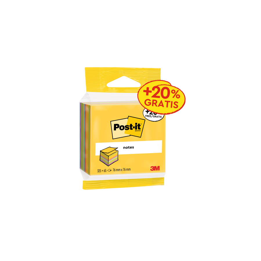 15548-CUBO 325+65 HOJAS NOTAS ADHESIVAS 76X76MM COLORES SURTIDOS EMBLISTADO INDIVIDUAL 2014-UCP POST-IT 7100172397