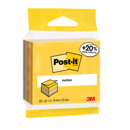15549-CUBO 325+65 HOJAS NOTAS ADHESIVAS 76X76MM COLORES SURTIDOS EMBLISTADO INDIVIDUAL 2014-UCP POST-IT 7100172397
