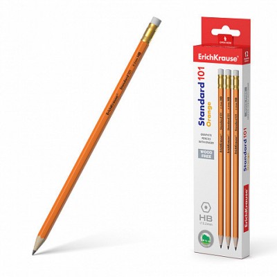 LaPIZ DE GRAFITO TRIANGULAR CON GOMA STANDARD TRIANGLULAR 101 NARANJA HB ERICH KRAUSE 55264