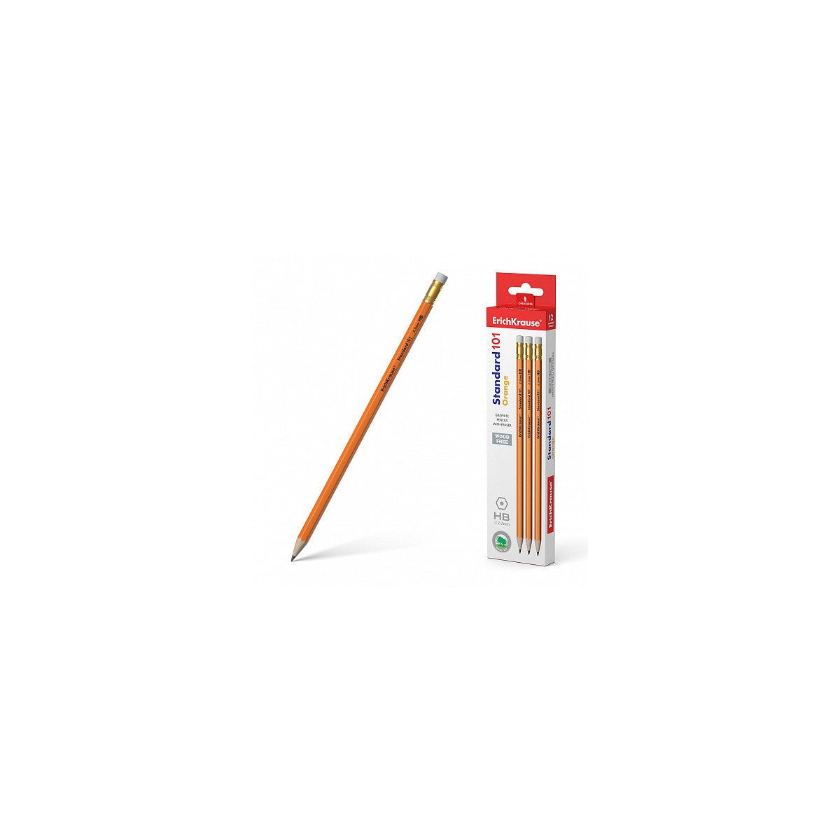 LaPIZ DE GRAFITO TRIANGULAR CON GOMA STANDARD TRIANGLULAR 101 NARANJA HB ERICH KRAUSE 55264