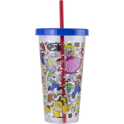 VASO DE PLaSTICO CON PAJITA SUPER MARIO 700ML PALADONE PP8015NN