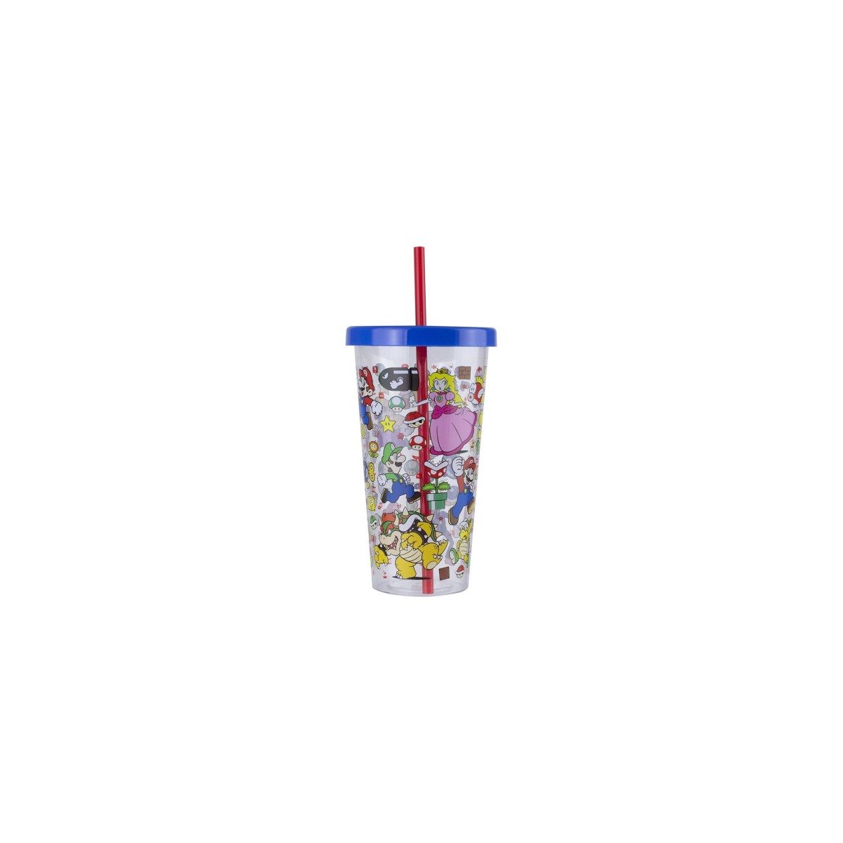 VASO DE PLaSTICO CON PAJITA SUPER MARIO 700ML PALADONE PP8015NN