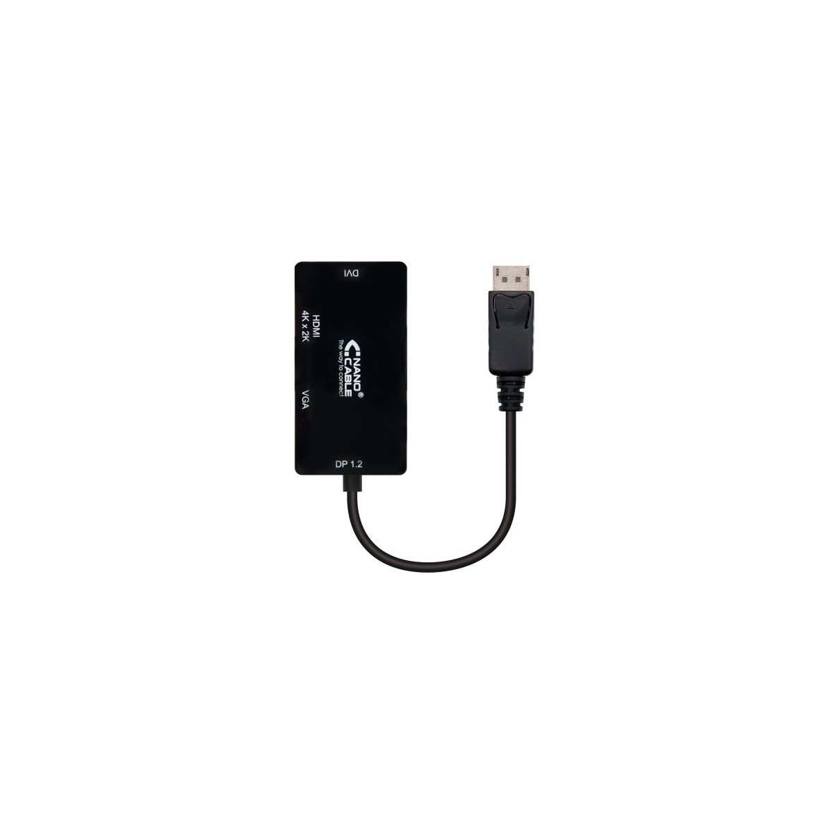 Nanocable Conversor Displayport a VGA HDMI 3 en 1 DP 12 M VGA H HDMI H 4K Negro 15 cm