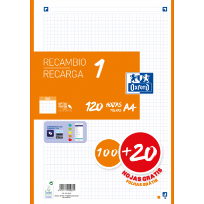 RECAMBIO COLOR 1 A4 10020 HOJAS 5X5 NARANJA 90GRS OXFORD 400158163