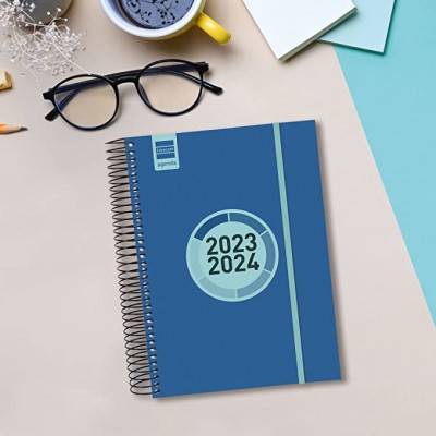 AGENDA ESCOLAR 2023 2024 E10 155X212 1 DiA PaGINA ESPIR LABEL AZUL COBALTO FINOCAM 633121524