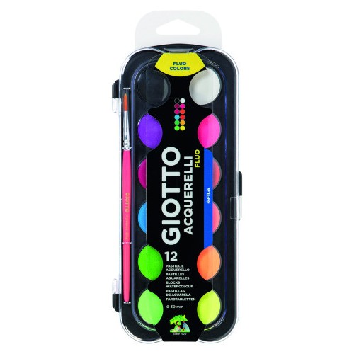 17307-ESTUCHE 12 ACUARELAS FLUO 30 MM + PINCEL  GIOTTO F351400