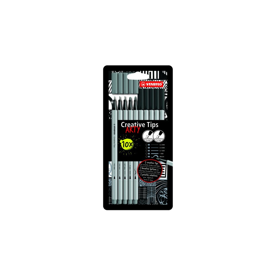 17349-ESTUCHE ROTULADORES CREATIVE TIPS ARTY CON 10 ROTULADORES (5 PUNTAS DIFERENTES) EN COLOR NEGRO Y GRIS STABILO 89/1